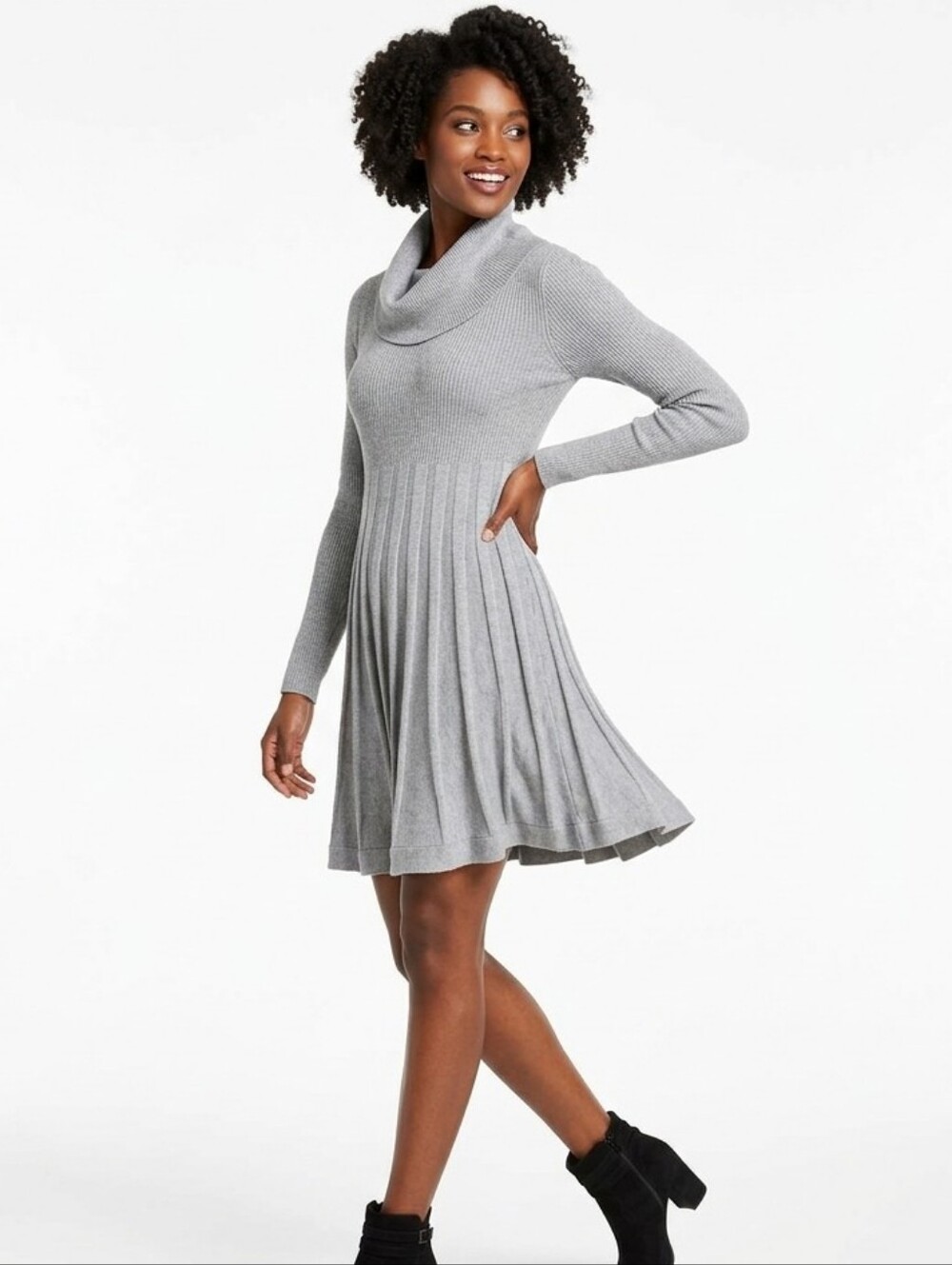 Calvin Klein Grey Cowl Neck Flare Shimmering Sweater Dress